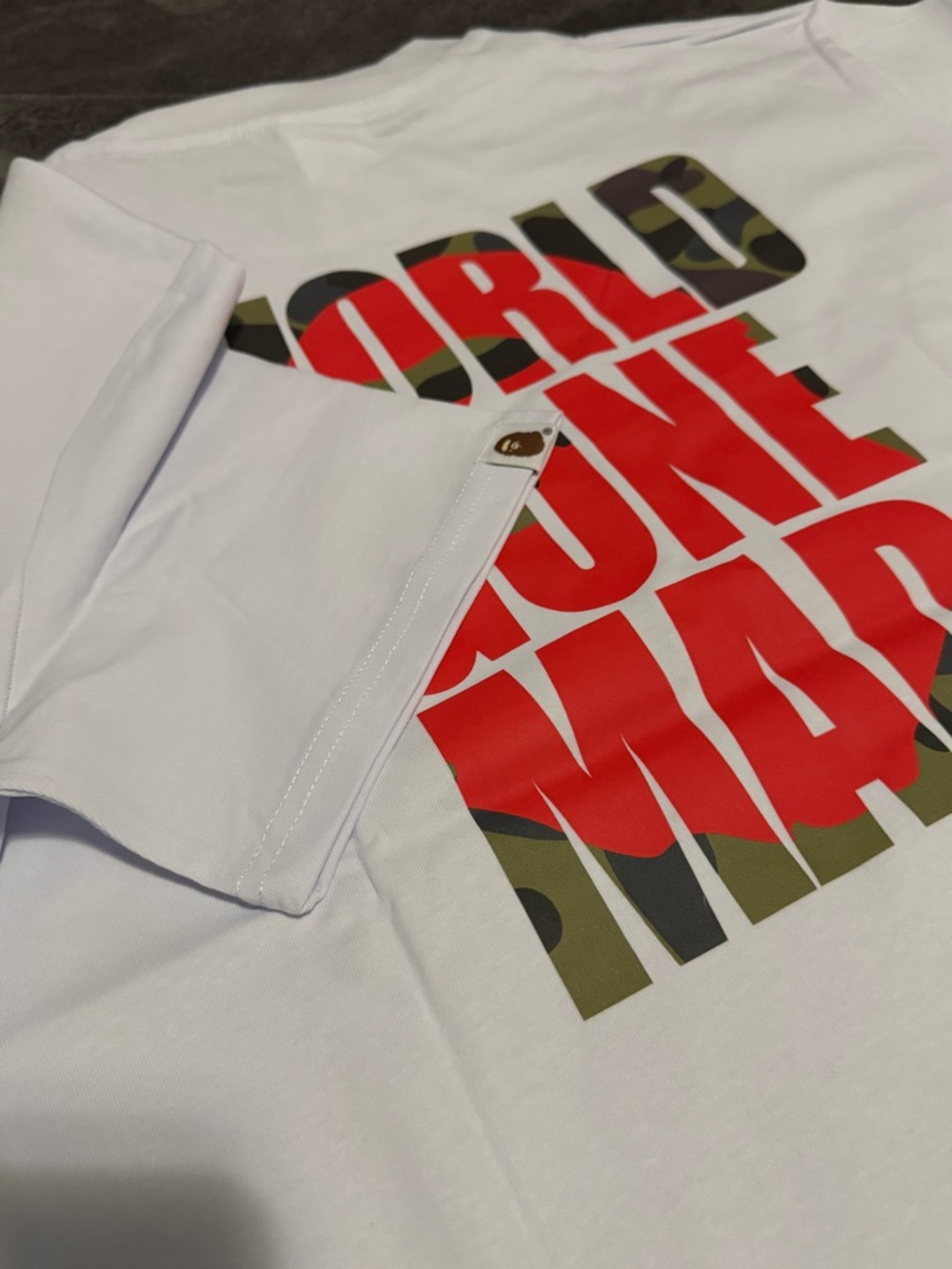 White Graphic Tee "WORLD GONE MAD" - Red & Camo Print - Picture 2 of 3